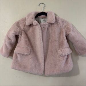 Zara Soft Pink Kids Faux Fur Coat, Size 3-4, Excellent Condition